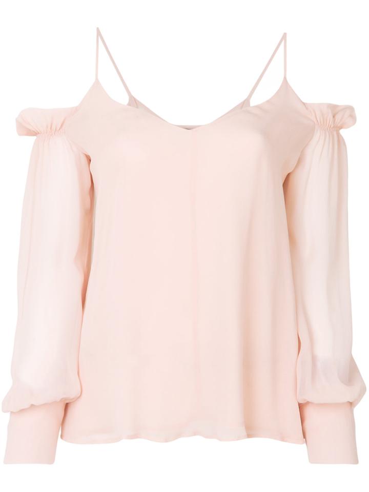 Twin-set Cold-shoulder Shift Blouse - Pink & Purple
