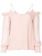 Twin-set Cold-shoulder Shift Blouse - Pink & Purple