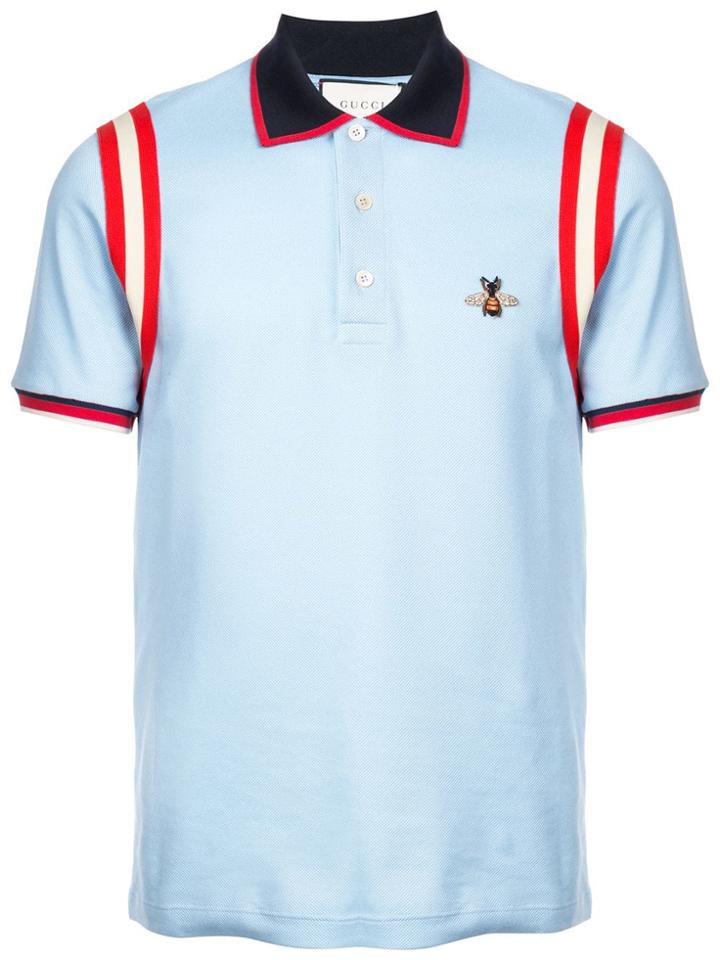 Gucci Embroidered Bee Polo Shirt - Blue