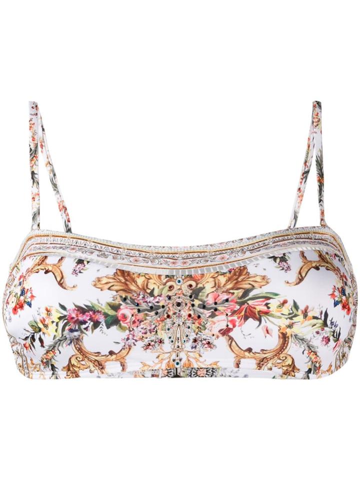 Camilla Bandeau Floral Bikini Top - White