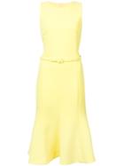 Oscar De La Renta Halterneck Fluted Midi Dress - Yellow & Orange