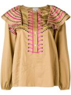 Temperley London Ruffled Detail Shift Blouse - Brown