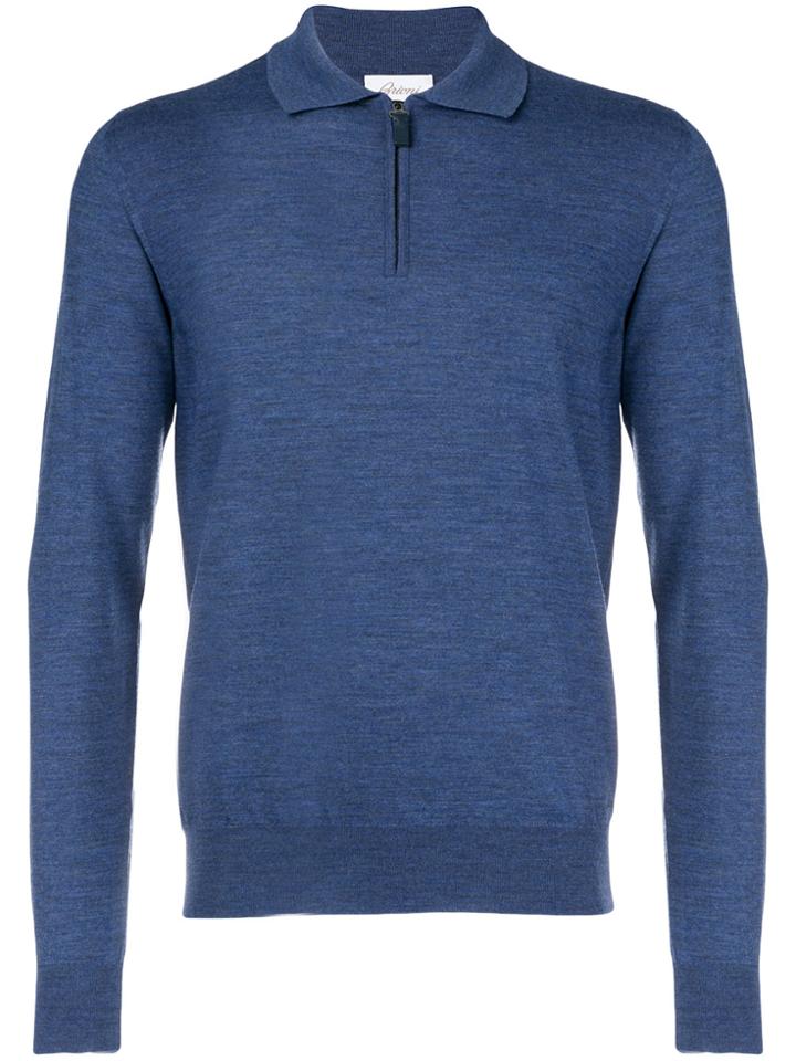 Brioni Front Zipped Polo Shirt - Blue