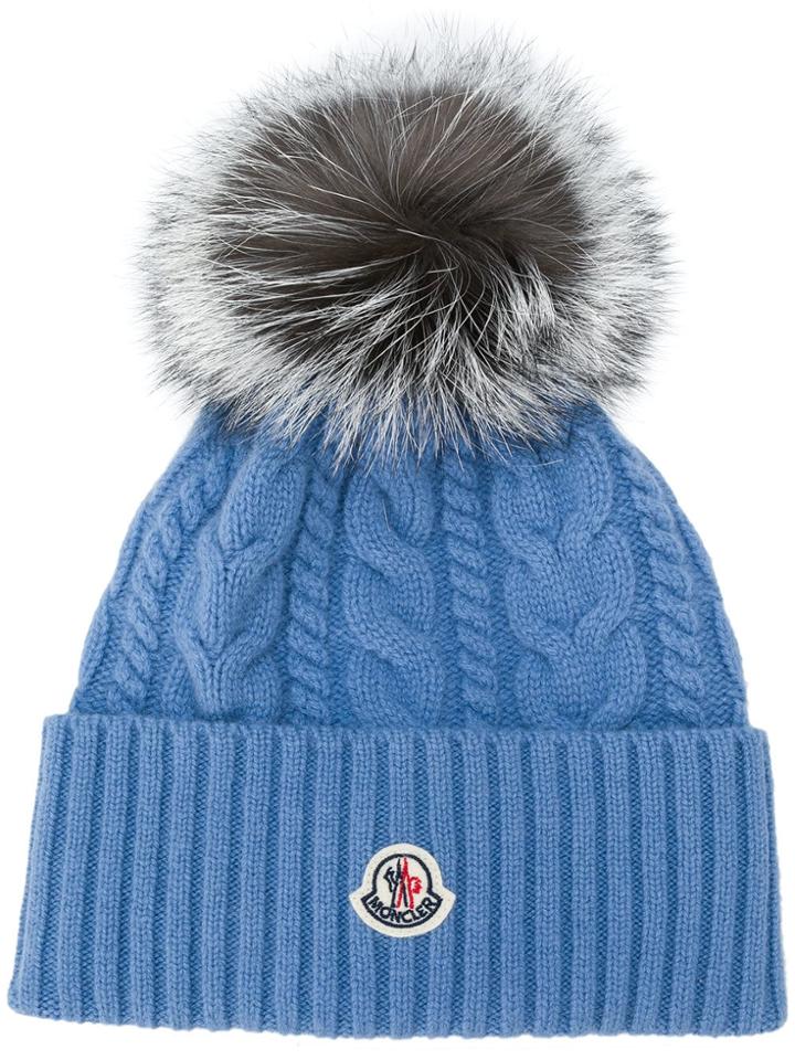 Moncler Cable Knit Pompom Hat - Blue