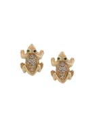 Sydney Evan 14kt Yellow Gold Diamond And Garnet Frog Stud Earrings -