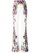 Roberto Cavalli Floral Print Bootcut Trousers, Women's, Size: 44, White, Cotton/spandex/elastane/viscose