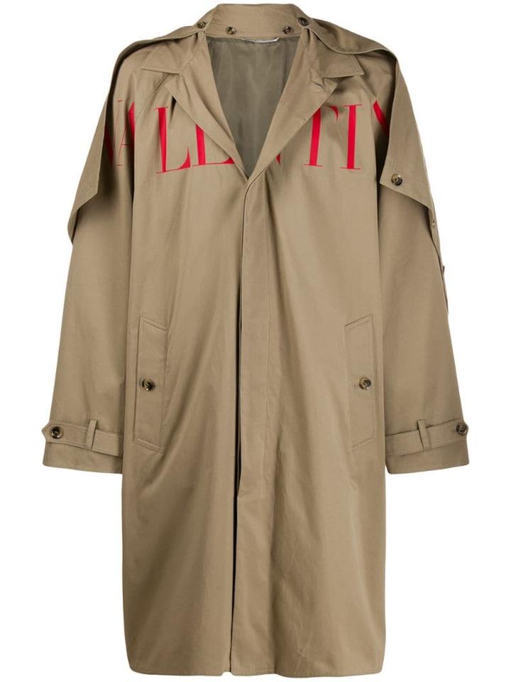 Valentino Printed Logo Trench Coat - Neutrals