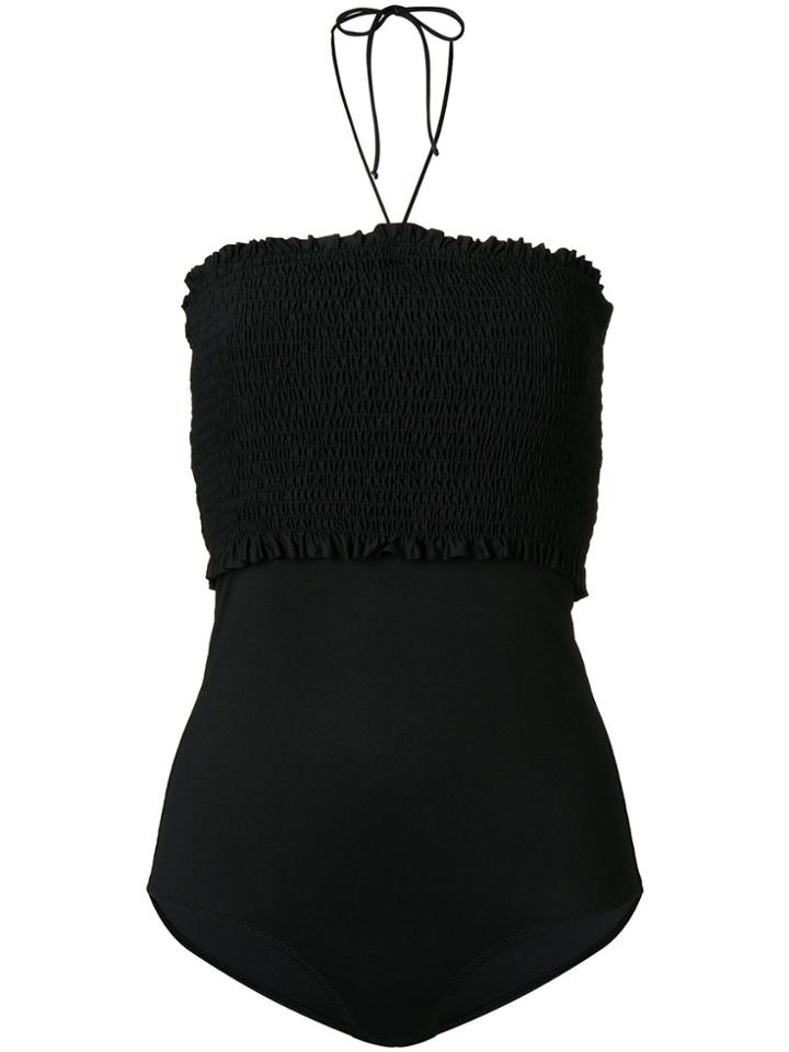 Ganni Ruched Halterneck Swimsuit - Black