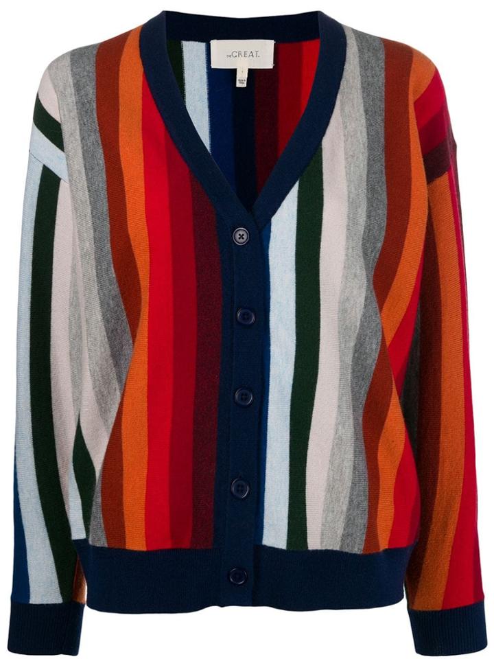 The Great. Striped Open Front Cardigan - Blue