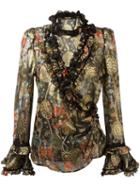Roberto Cavalli Embellished Wrap Blouse, Women's, Size: 40, Silk/polyester