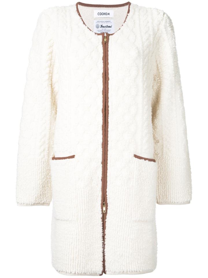 Coohem Pile Aran Knit Coat - White