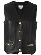 Céline Vintage Leather Waistcoat - Black