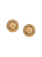 Chanel Vintage Round Edge Chain Cc Earrings - Gold