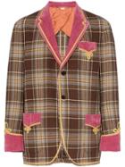 Gucci Torchon Trimmed Check Wool Blend Blazer - Brown