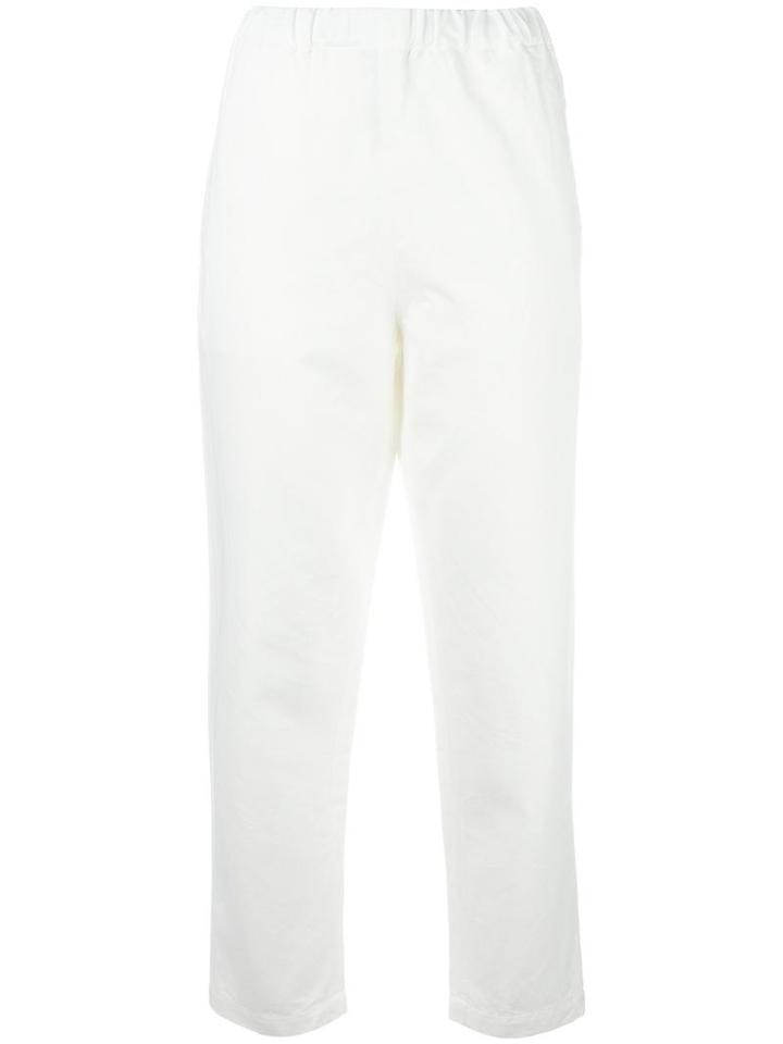 Marni Elasticated Straight Leg Trousers, Women's, Size: 38, White, Cotton/linen/flax