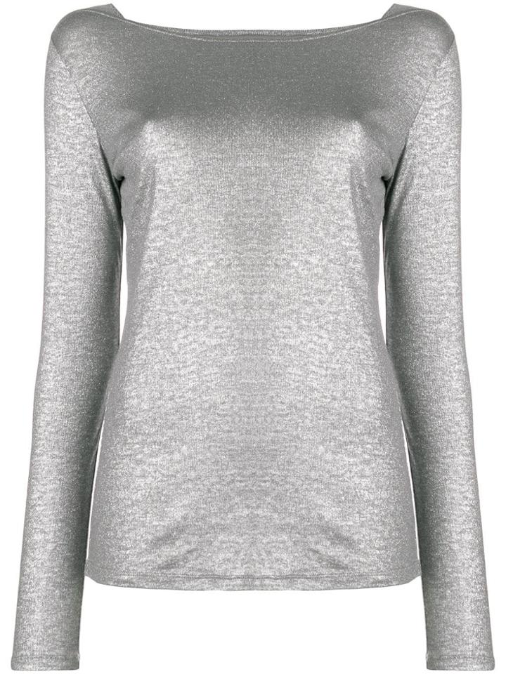 Majestic Filatures Round Neck Fine Knit Top - Metallic