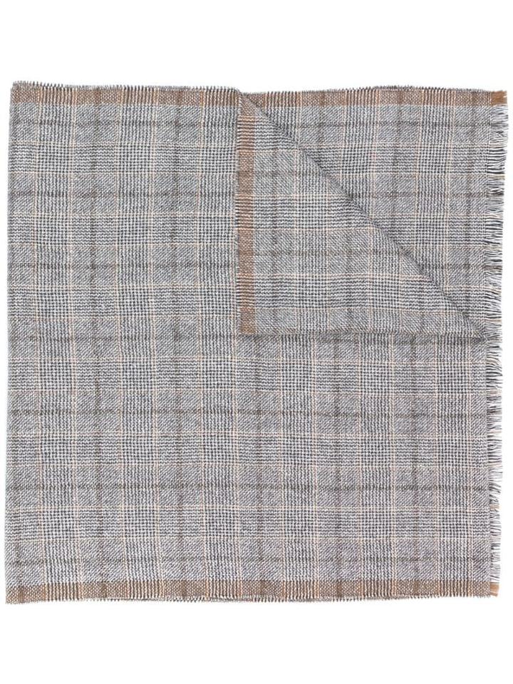Eleventy Check Knit Scarf - Brown