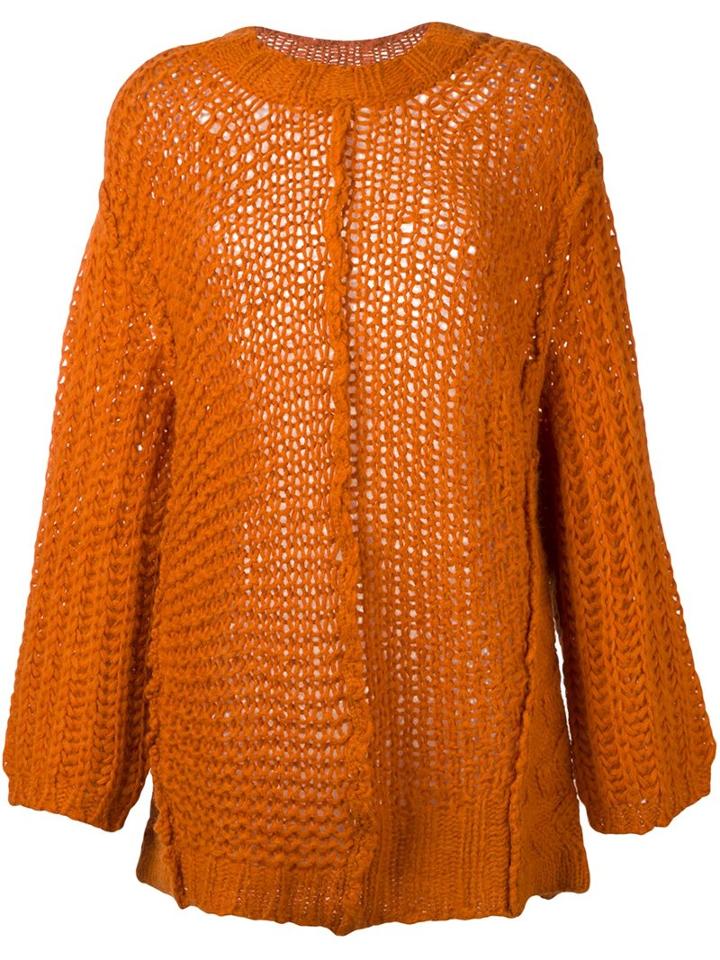 Maison Margiela Crew Neck Jumper, Women's, Size: Small, Yellow/orange, Polyamide/wool/alpaca