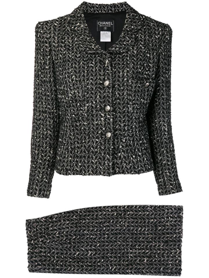 Chanel Vintage Knitted Skirt Suit - Black