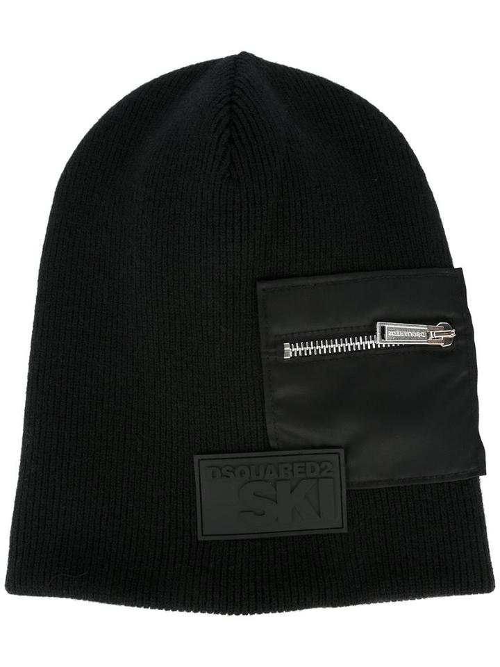 Dsquared2 Ski Zip Beanie, Men's, Black, Wool