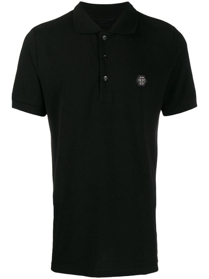 Philipp Plein Logo Printed Polo Top - Black