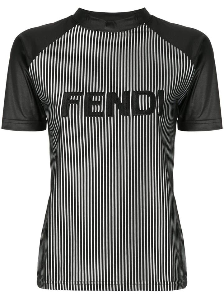 Fendi Vintage Striped Logo T-shirt - Black