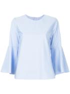 Le Ciel Bleu Striped Bell Sleeve Blouse - Blue
