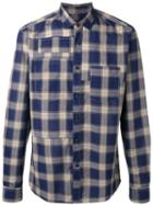 Lanvin Topstitched Patchwork Checked Shirt, Men's, Size: 39, Blue, Cotton