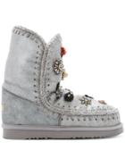 Mou Flower Embellished Eskimo Boots - Grey