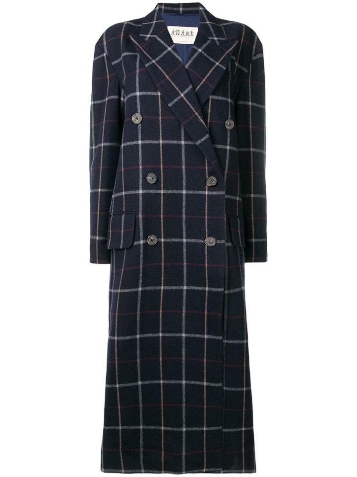 A.w.a.k.e. Double Breasted Check Coat - Blue
