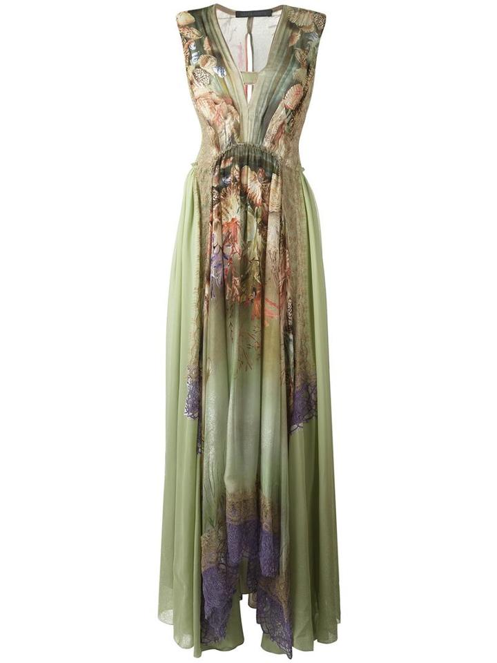 Alberta Ferretti Shells Print Flared Dress, Women's, Size: 42, Green, Silk/polyamide/cotton/rayon
