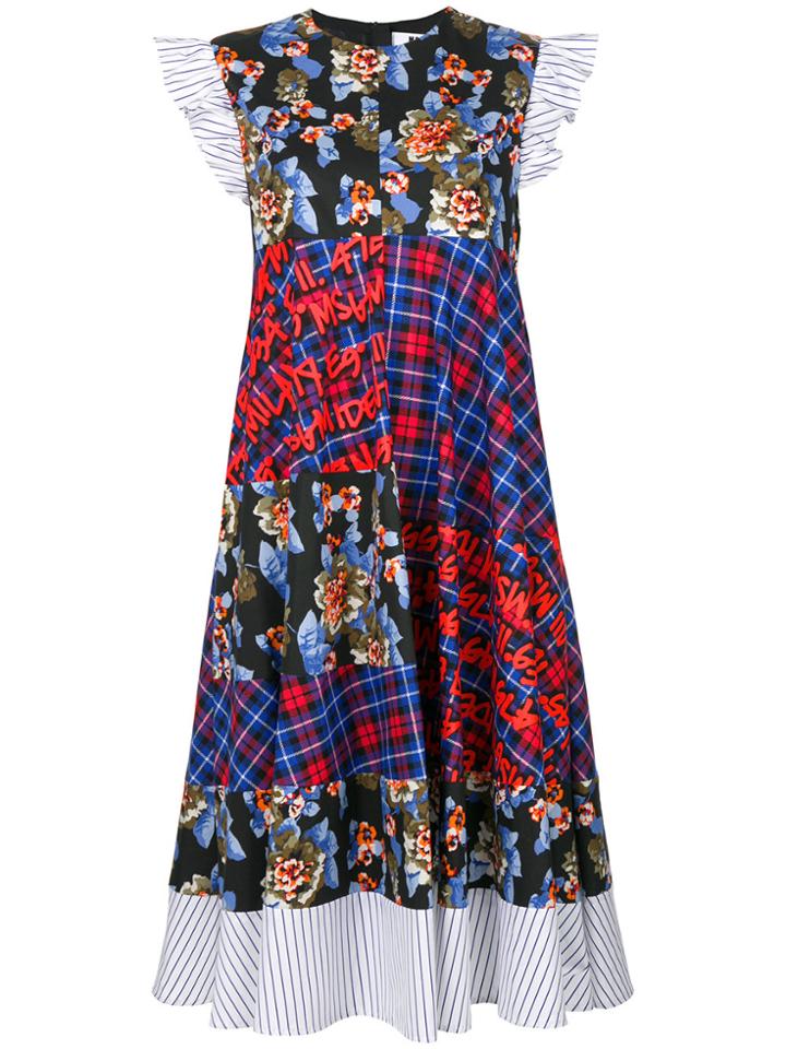 Msgm Contrast Panel Cotton Dress - Black