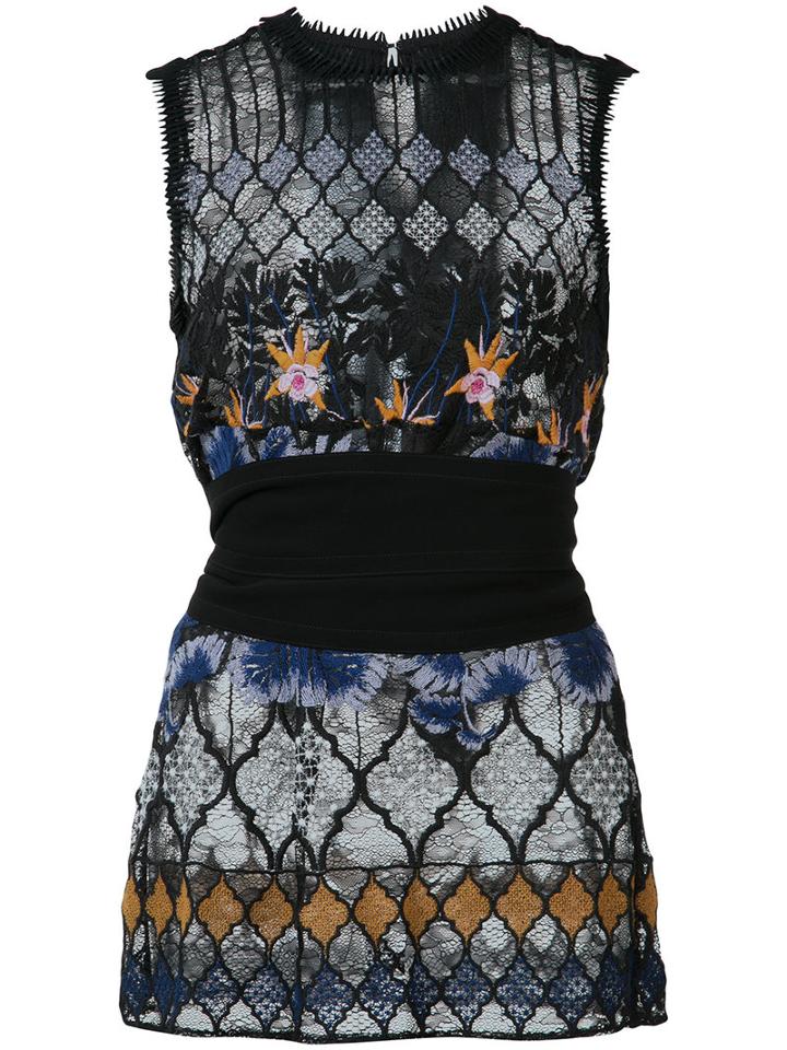 Yigal Azrouel Tropical Embroidered Lace Top, Women's, Size: 10, Black, Nylon/polyester