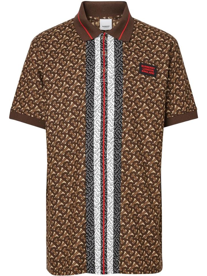 Burberry Monogram Stripe Print Cotton Piqué Polo Shirt - Brown