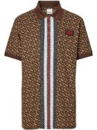 Burberry Monogram Stripe Print Cotton Piqué Polo Shirt - Brown