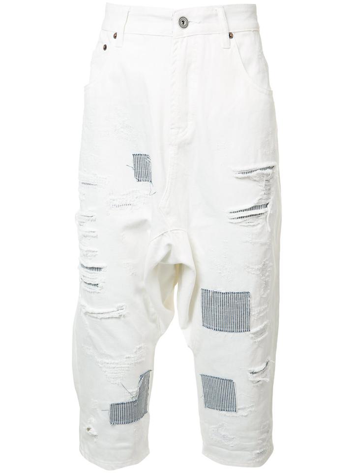 Mostly Heard Rarely Seen Distressed Cropped Jeans, Men's, Size: 34, White, Cotton