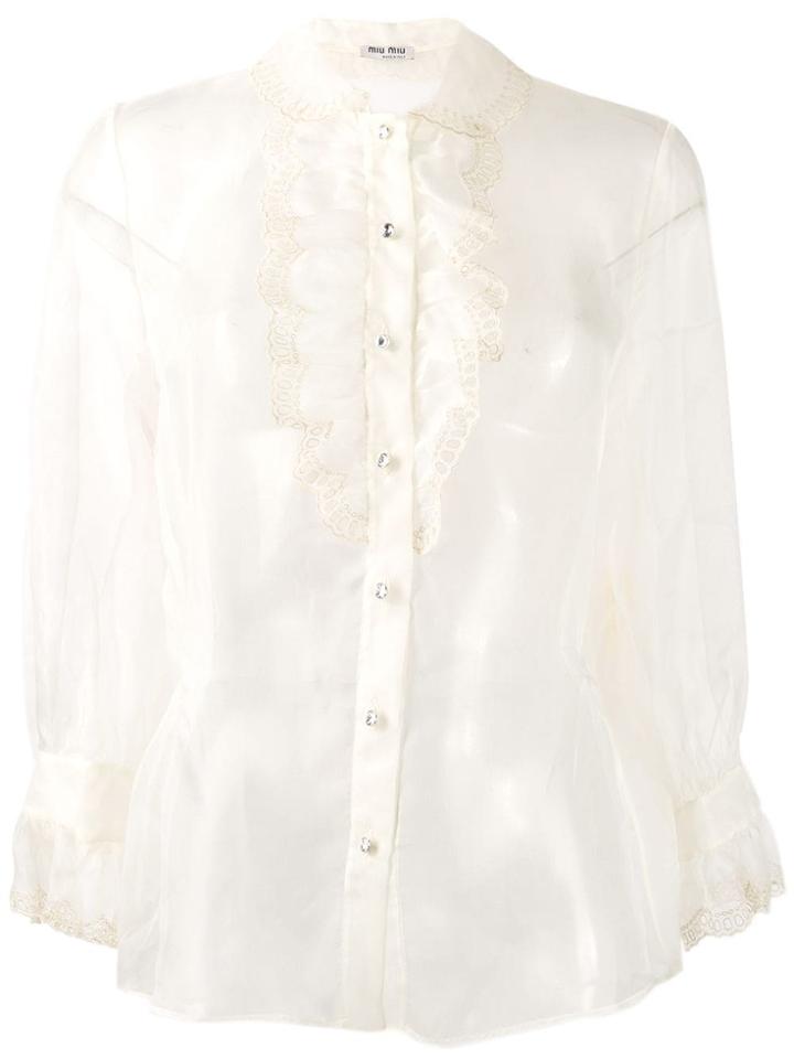 Miu Miu Ruffled Eyelet Lace Shirt - White