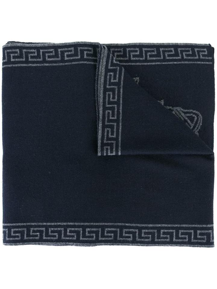 Versace Medusa Greca Scarf, Men's, Blue, Silk/wool