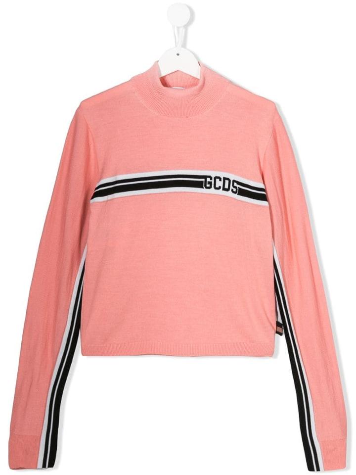 Gcds Kids Teen Contrast Stripe Logo Jumper - Pink