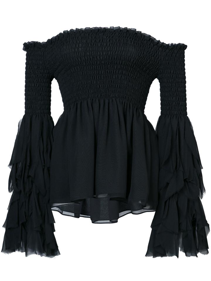 Caroline Constas Flared Bardot Blouse - Black