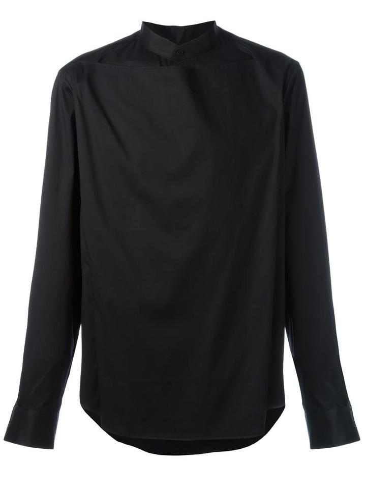 Wooyoungmi Overlay Band Collar Shirt, Men's, Size: 52, Black, Cotton/nylon/spandex/elastane/silk