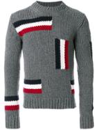 Moncler Jumper With Tricolour Striped Blocks - Grey