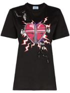 Prada Embellished Heart Print T-shirt - Black