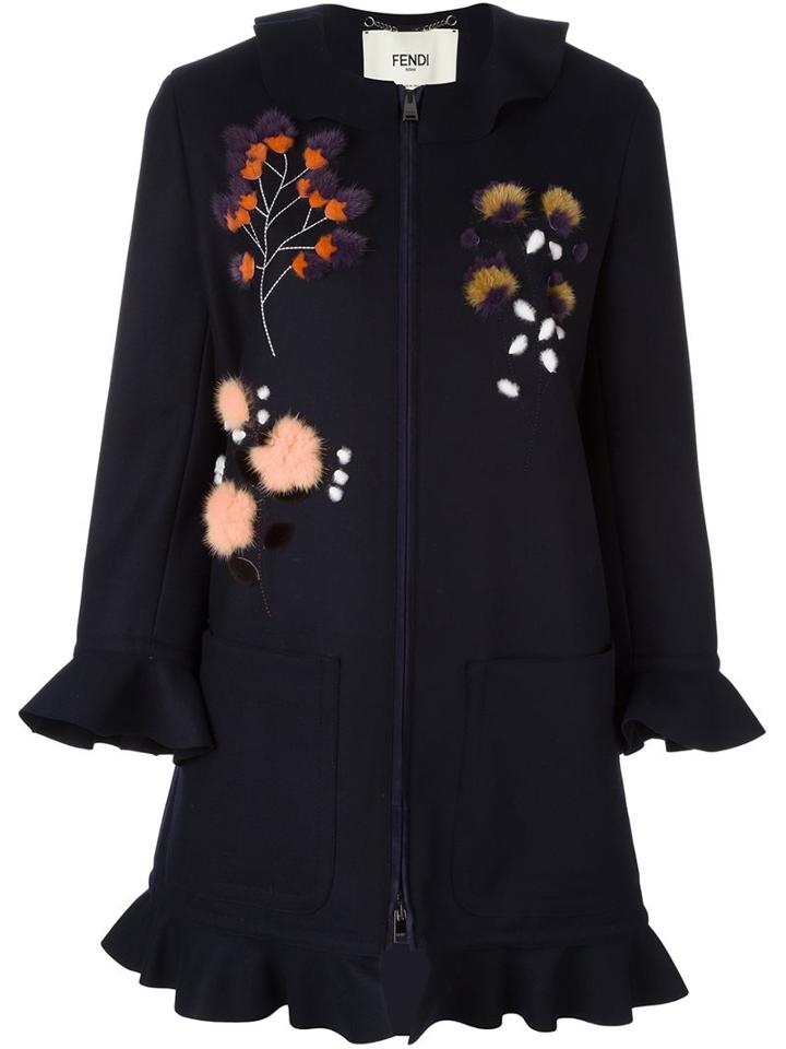 Fendi Fur Floral Appliqué Coat