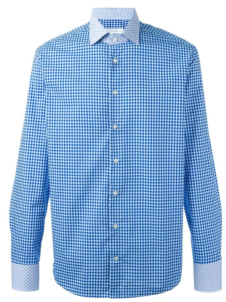 Etro Gingham Check Shirt, Men's, Size: 39, Blue, Cotton