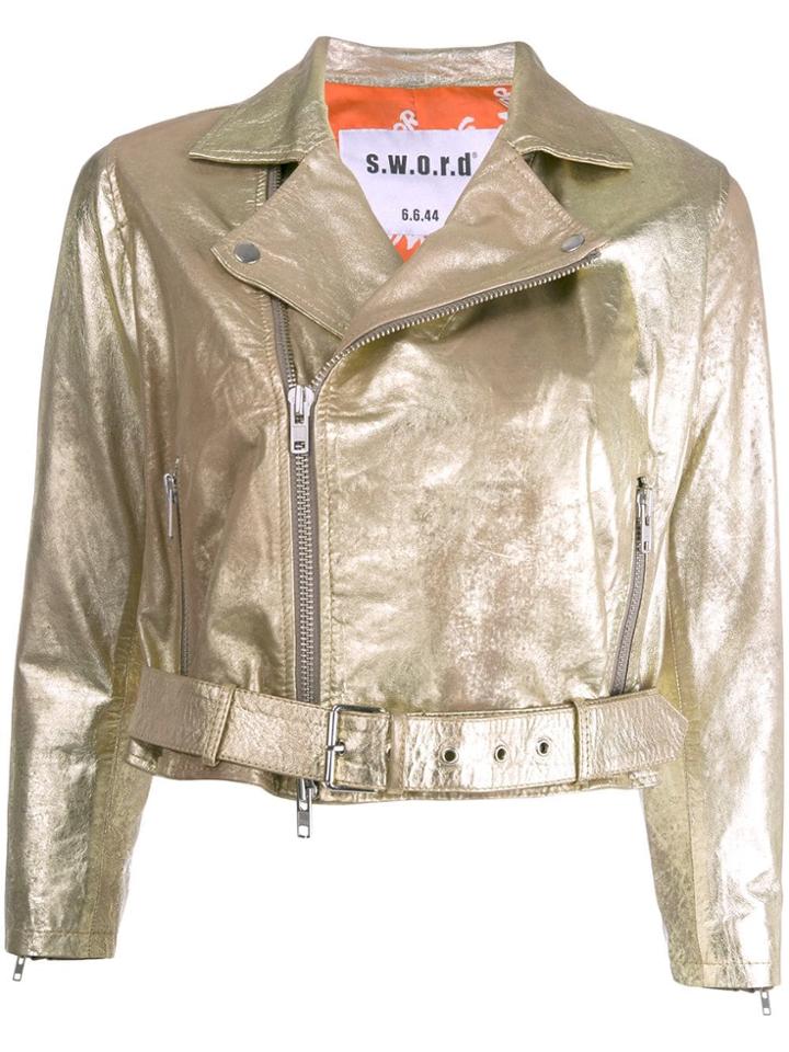 S.w.o.r.d 6.6.44 Cropped Biker Jacket - Gold