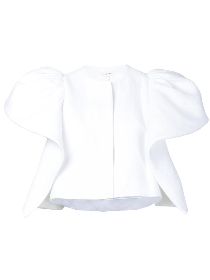 Delpozo - Ruffled Sleeves Cropped Jacket - Women - Linen/flax - 40, White, Linen/flax