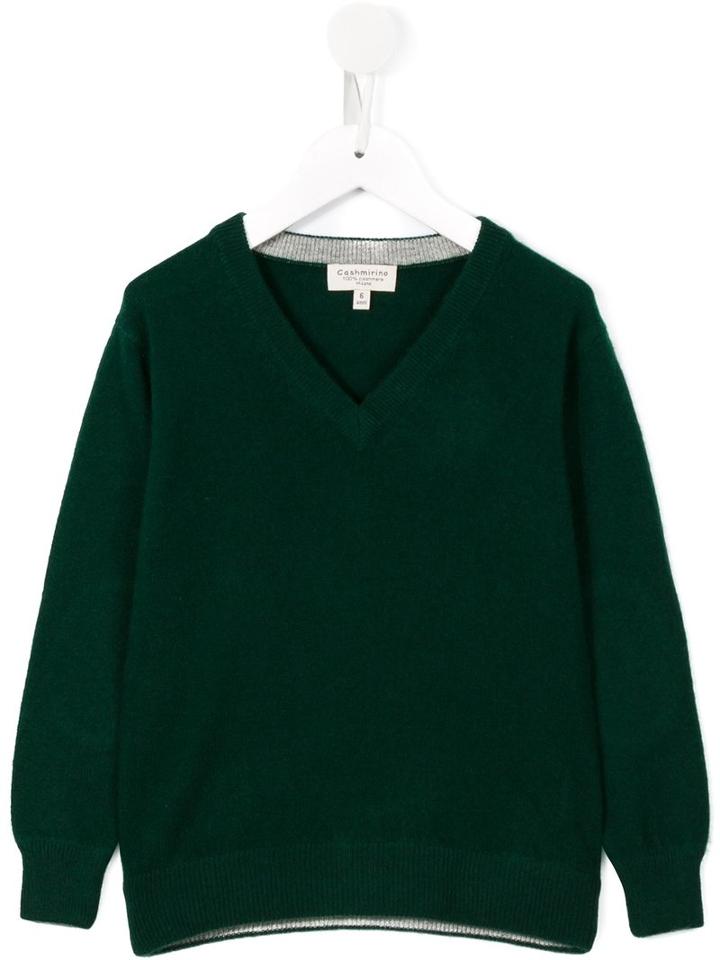 Cashmirino - V-neck Knitted Jumper - Kids - Cashmere - 3 Yrs, Green