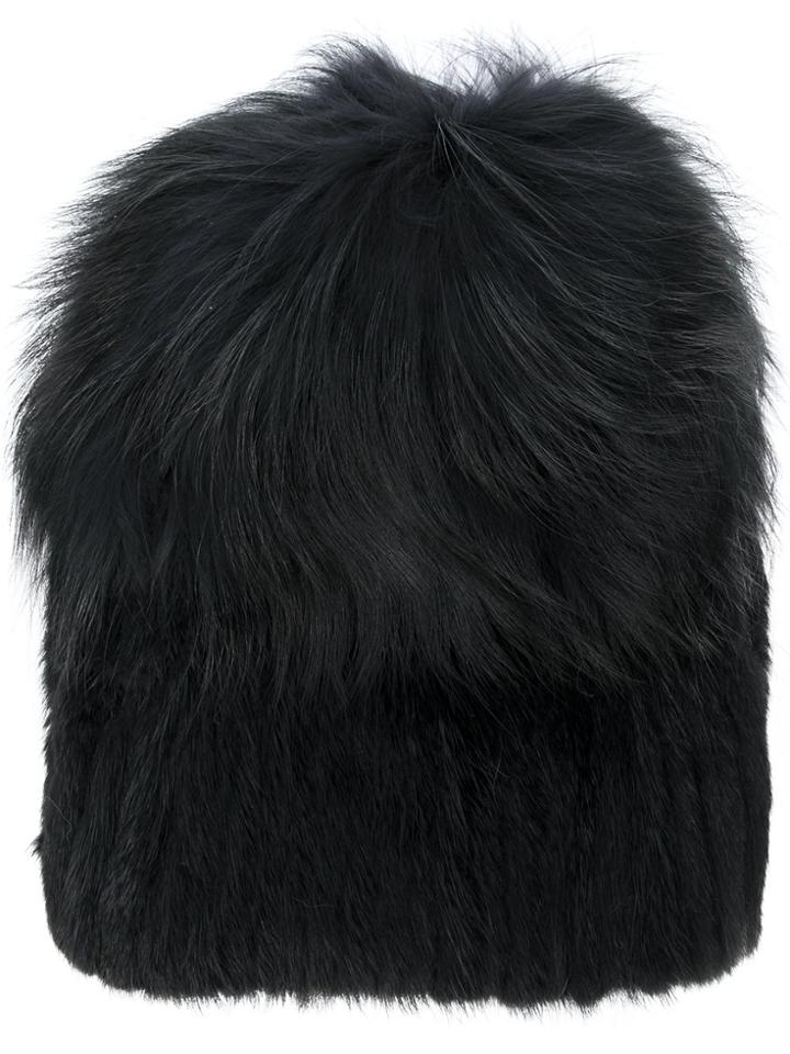 Yves Salomon Fur Beanie Hat - Black