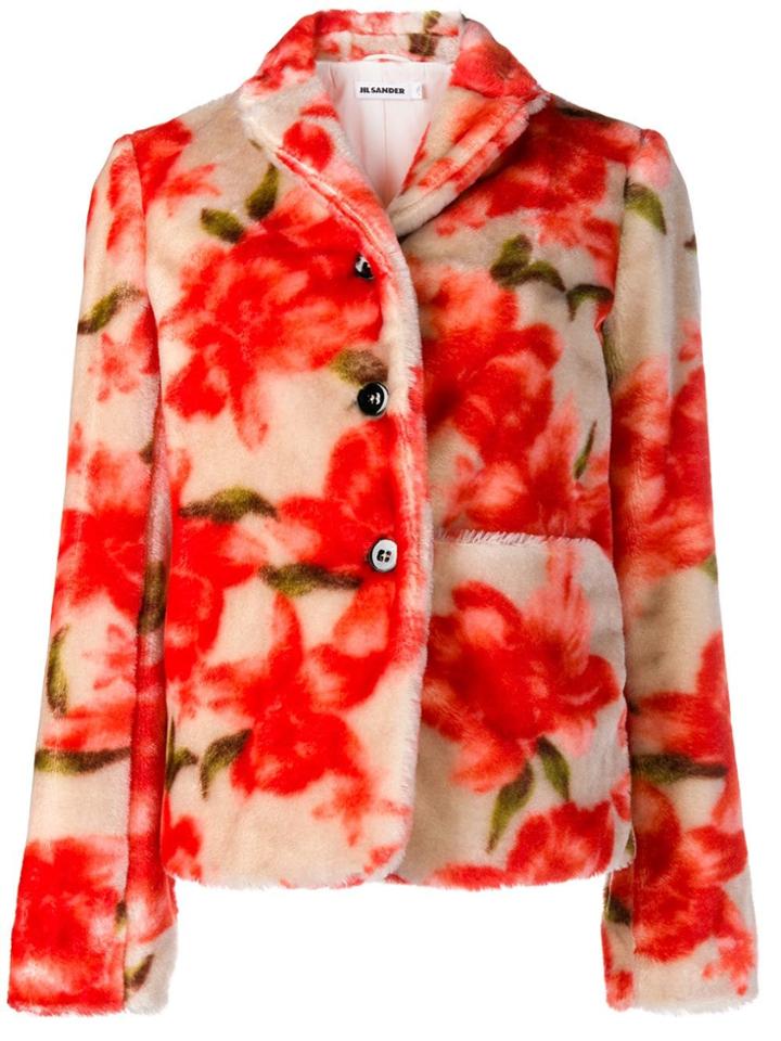 Jil Sander Floral Print Furry Jacket - Orange